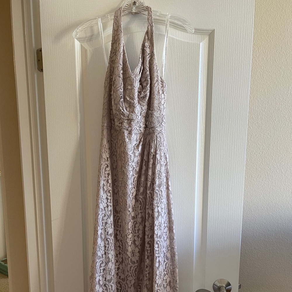 David’s Bridal lace halter bridesmaid dress